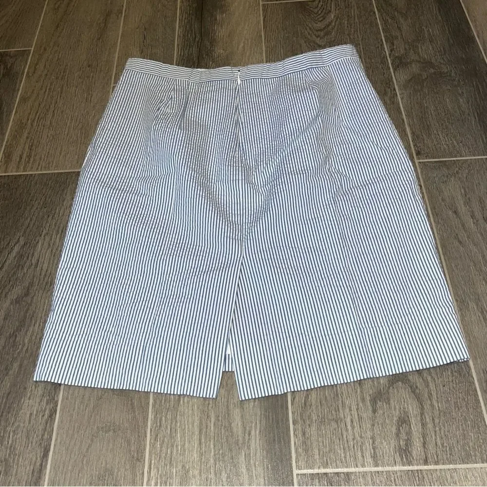 J. Crew Blue & White Striped Seersucker Pencil Skirt